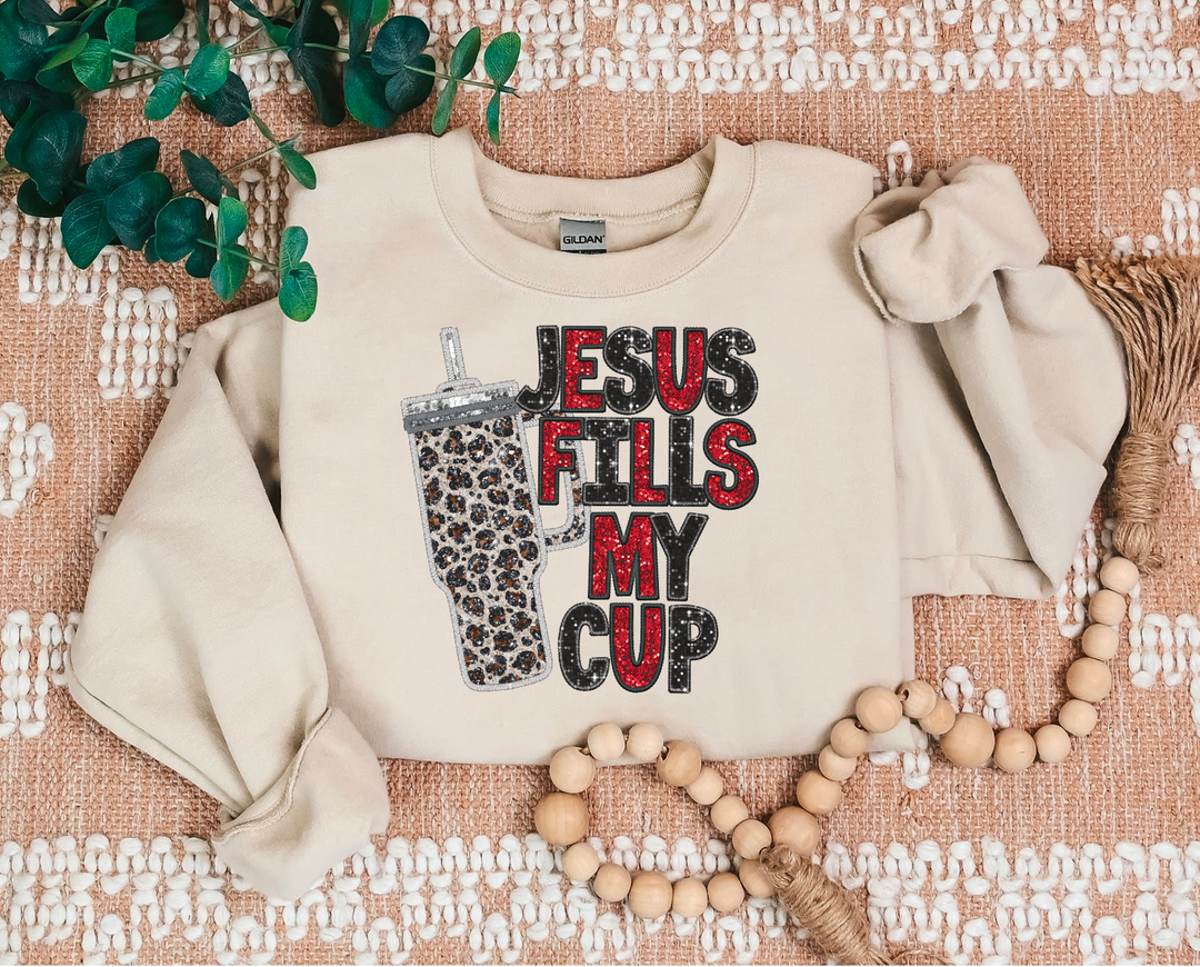 Jesus Fills My Cup Glitter Leopard DTF Print