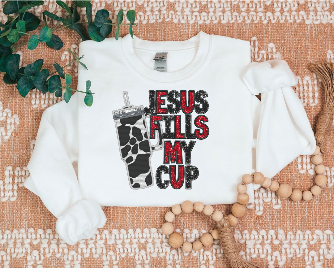 Jesus Fills My Cup - Cow DTF Print