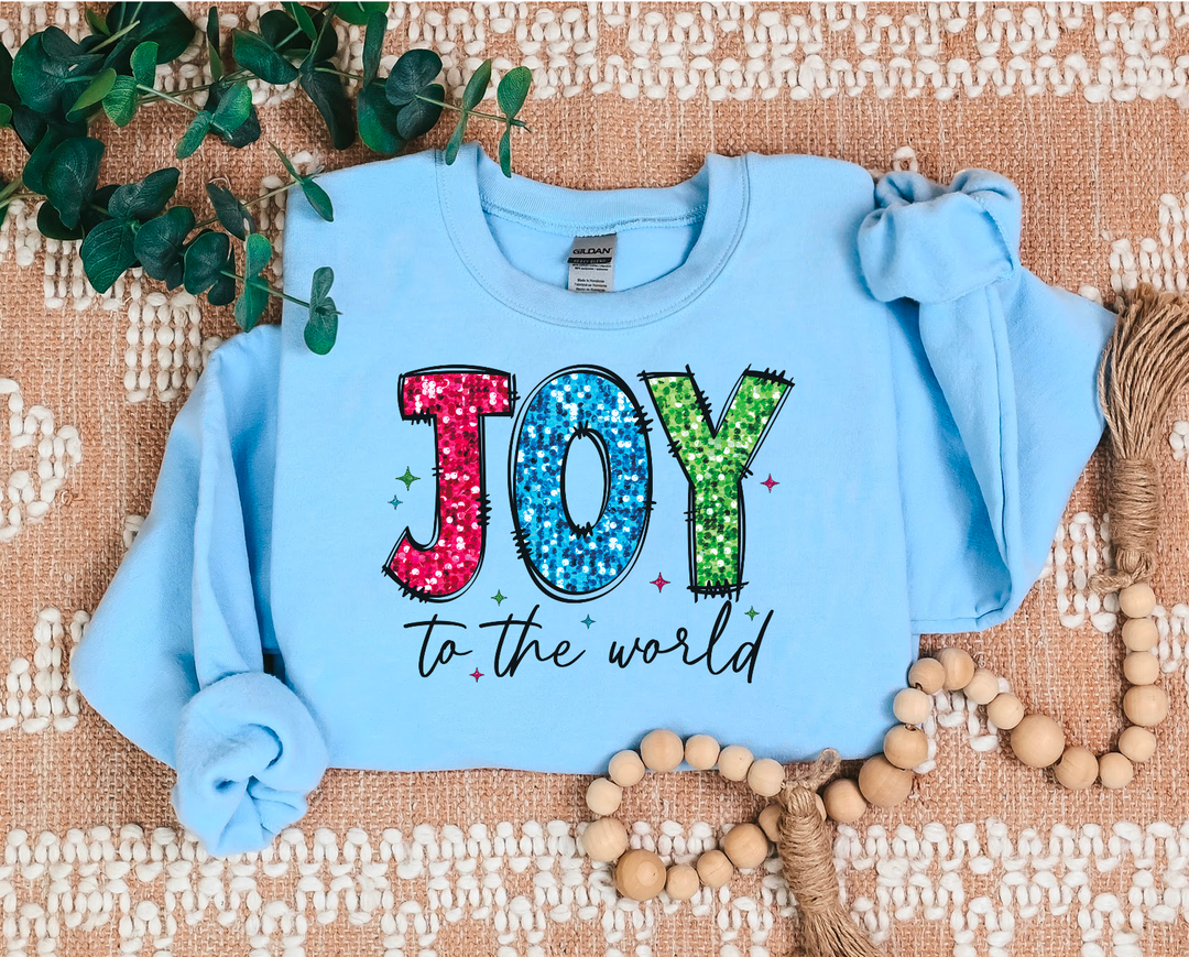 Joy to The World Faux Glitter DTF Print