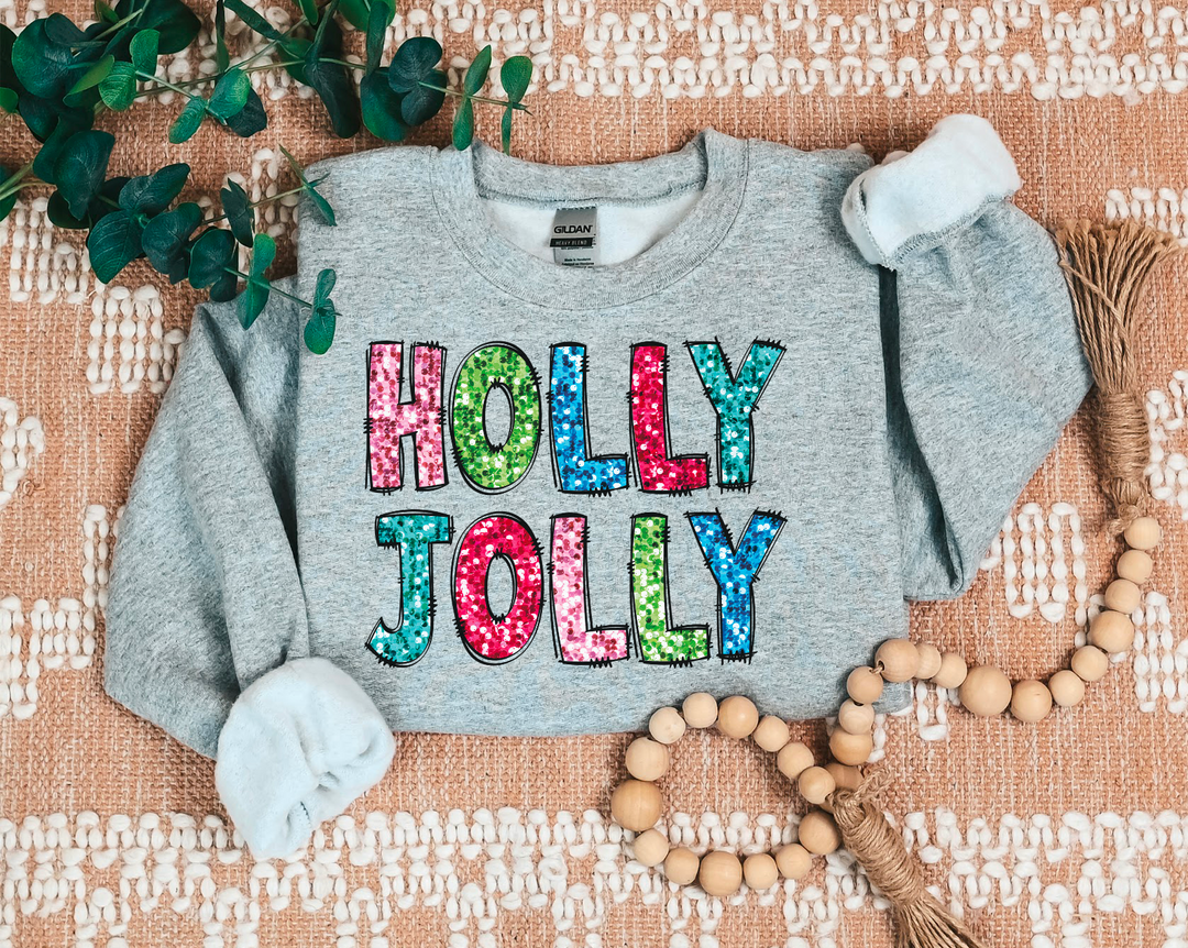 Holly Jolly Faux Glitter DTF Print