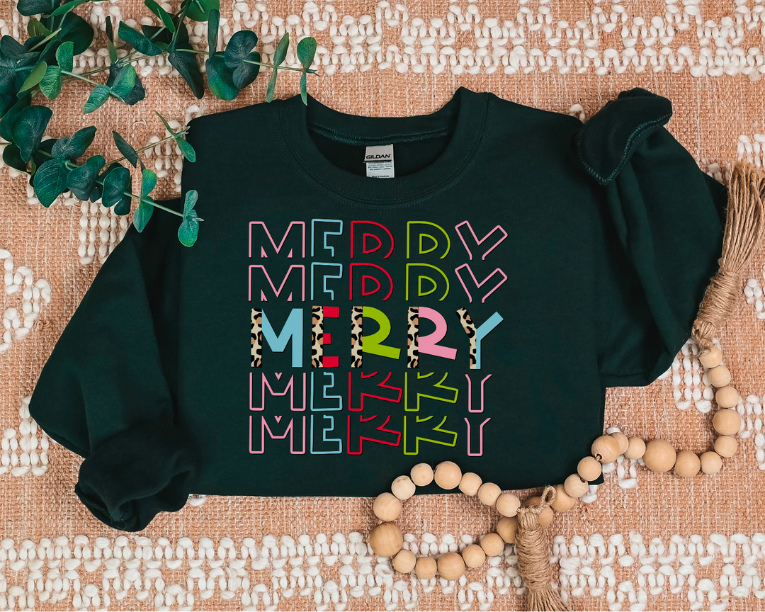 Merry Colorful Stacked Leopard DTF Print