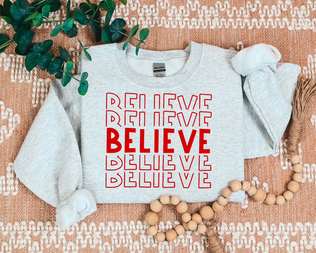 Believe Stacked Red DTF Print