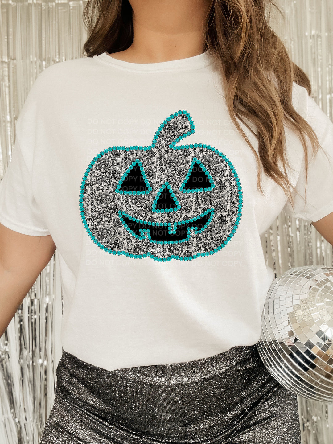 Turquoise And Lace Pumpkin DTF Print