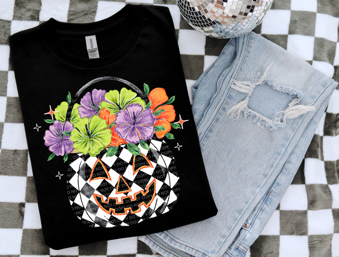 Floral Pumpkin Bucket DTF Print