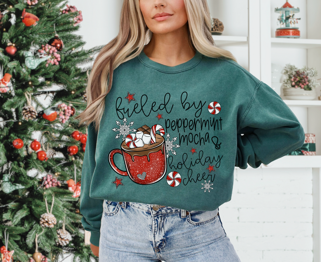 Fueled By Peppermint Mocha and Holiday Cheer DTF Print