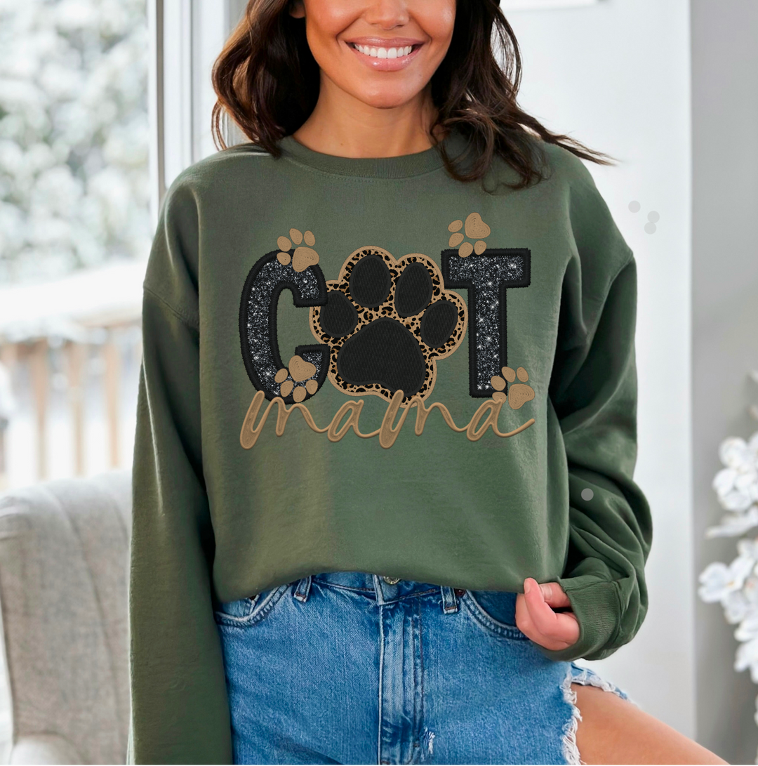 Cat Mama Faux Embroidery DTF Print