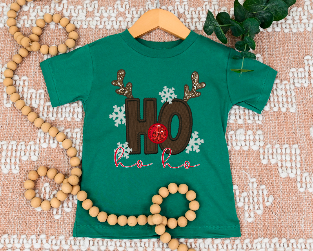 Ho Ho Ho Reindeer Faux Embroidery DTF Print