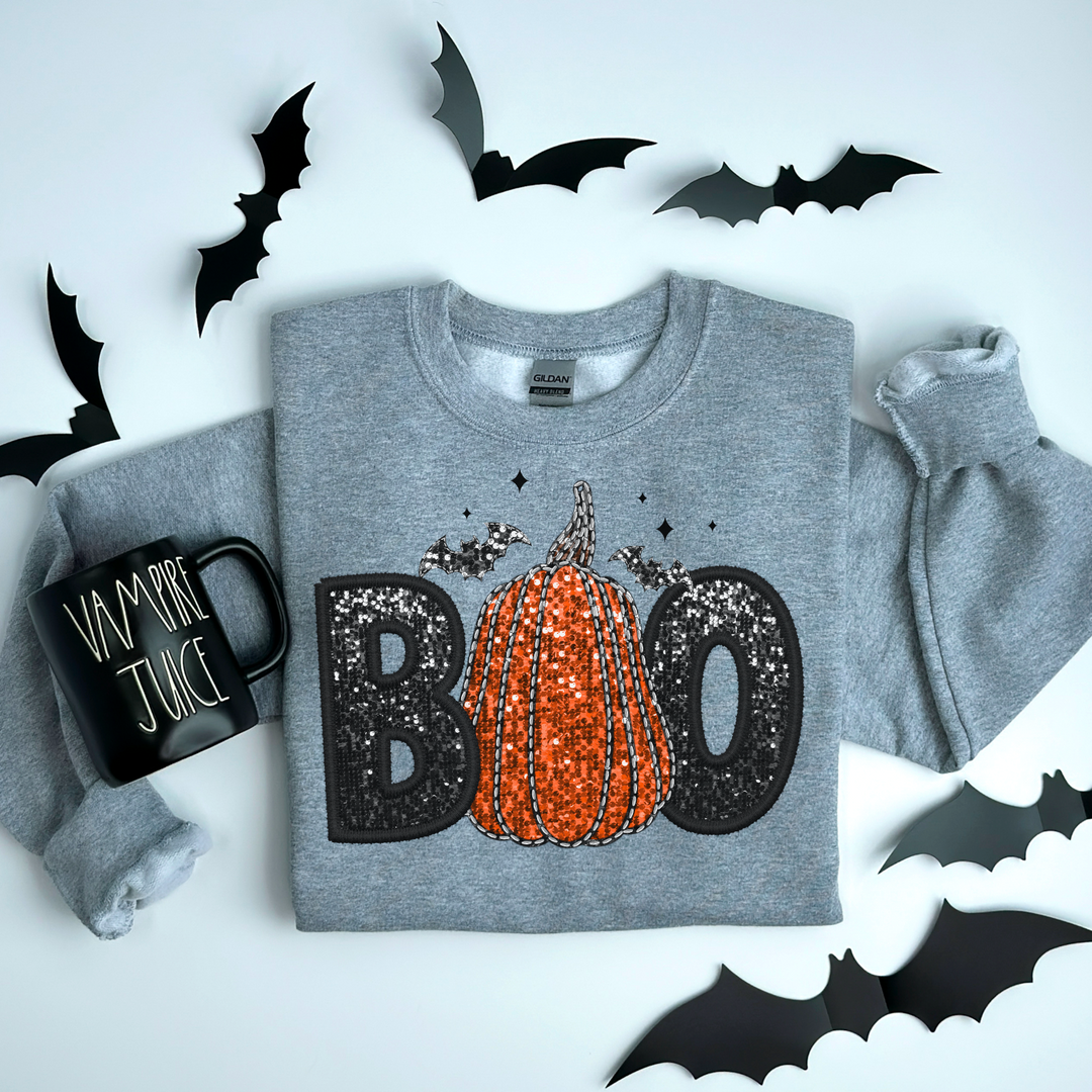 Boo Pumpkin Faux Glitter DTF Print