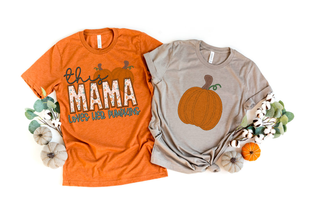 Mama and Mini Pumpkins Faux Embroidery DTF Print