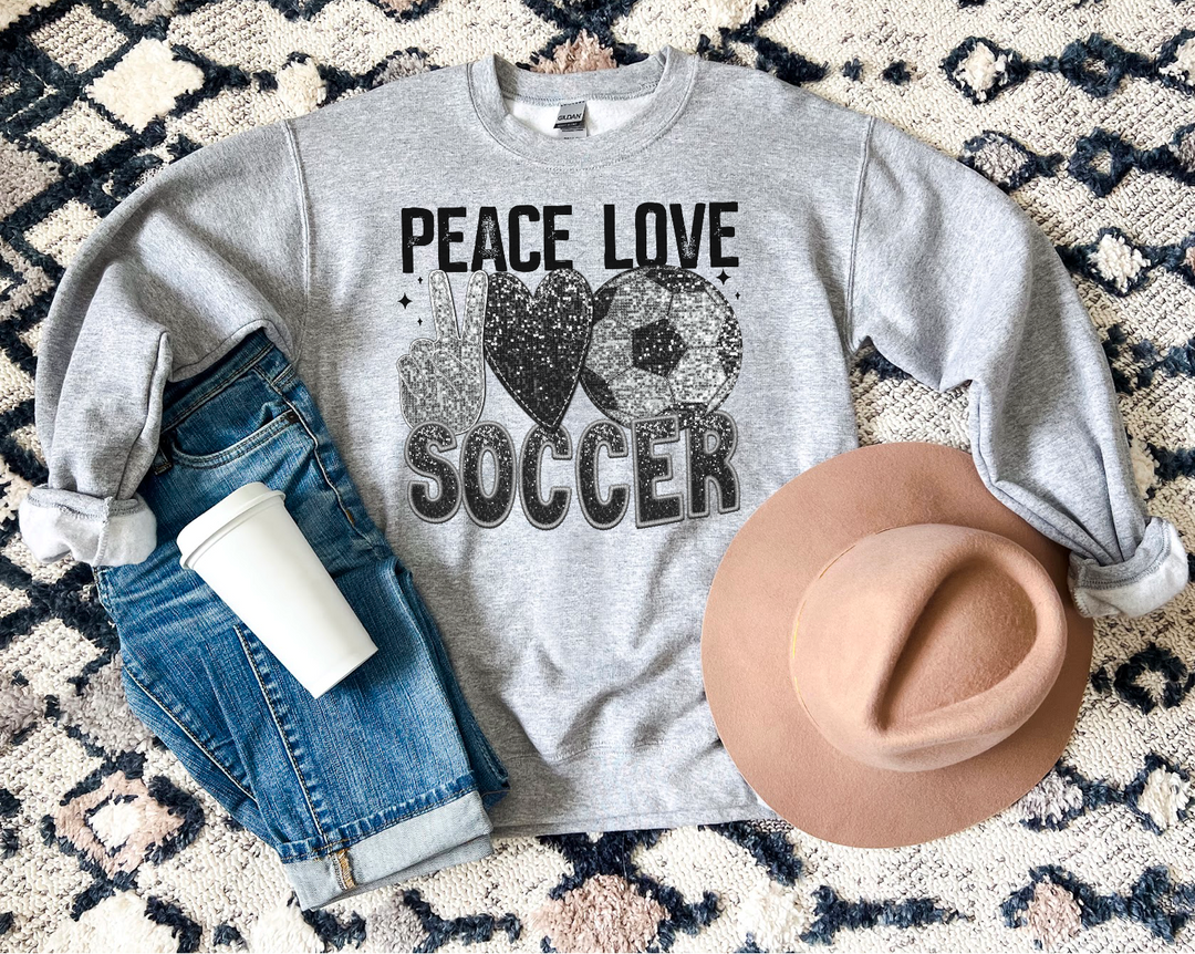 Peace Love Soccer Faux Glitter DTF Print