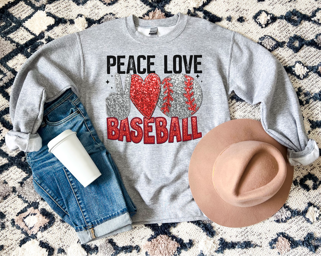 Peace Love Baseball Faux Glitter DTF Print