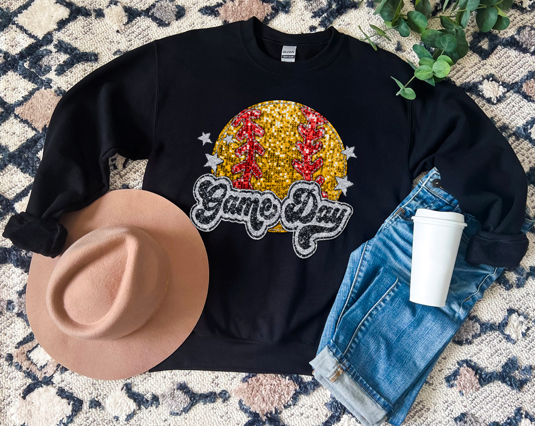 Game Day Softball Faux Glitter DTF Print