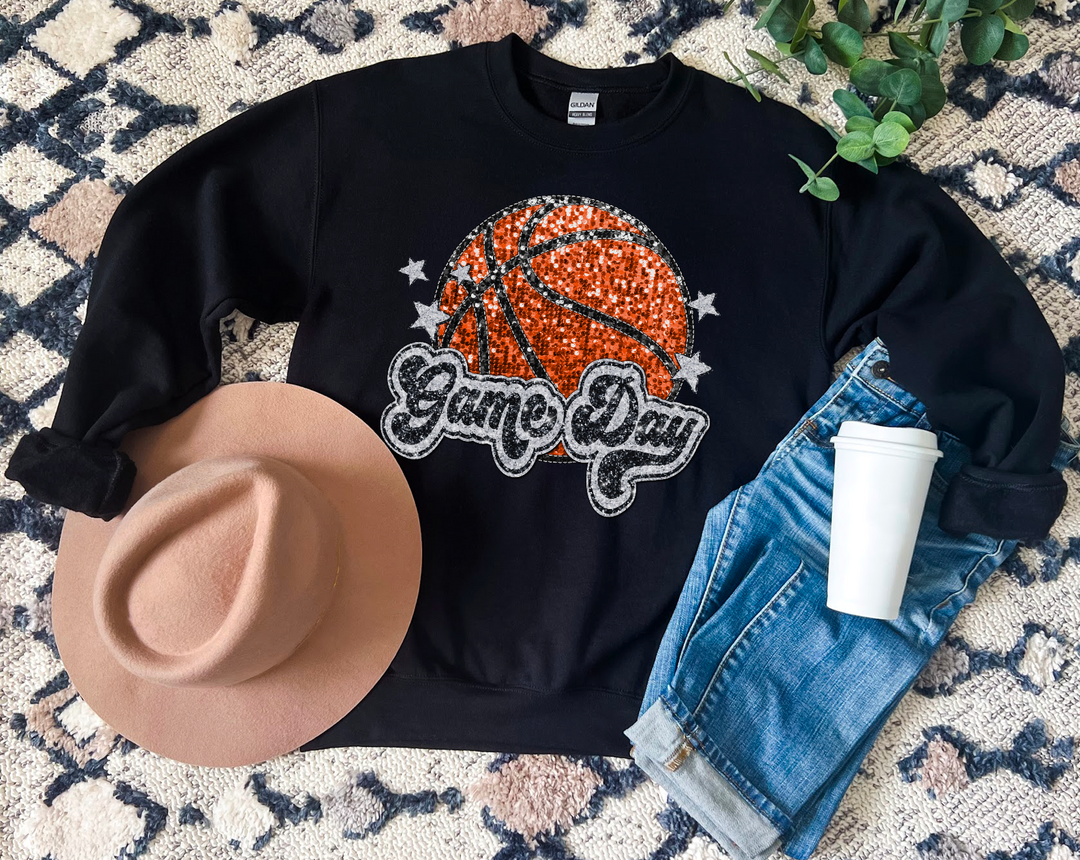 Game Day Basketball Faux Glitter DTF Print