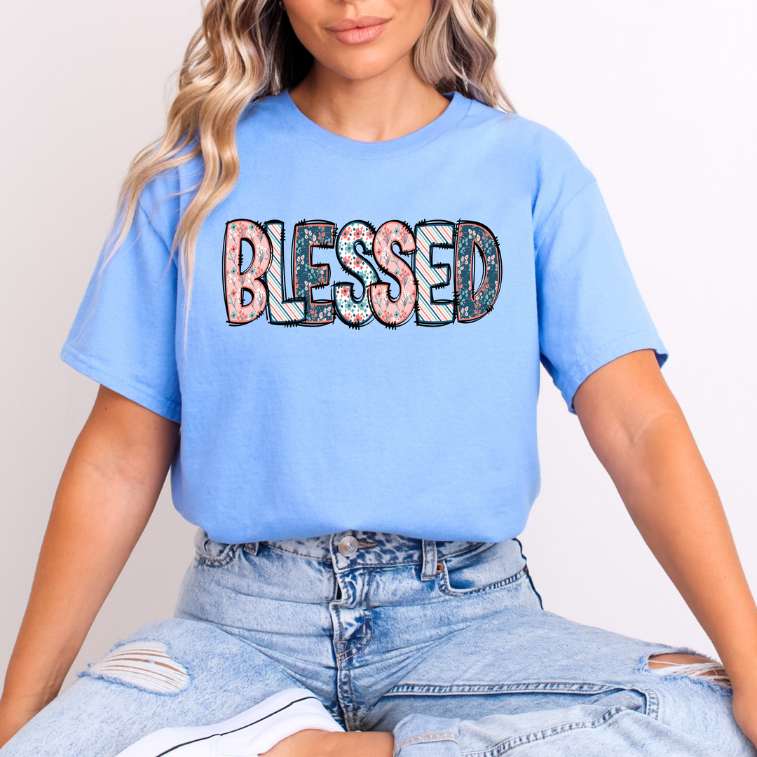 Blessed Gildan Carolina Blue Printed Tee