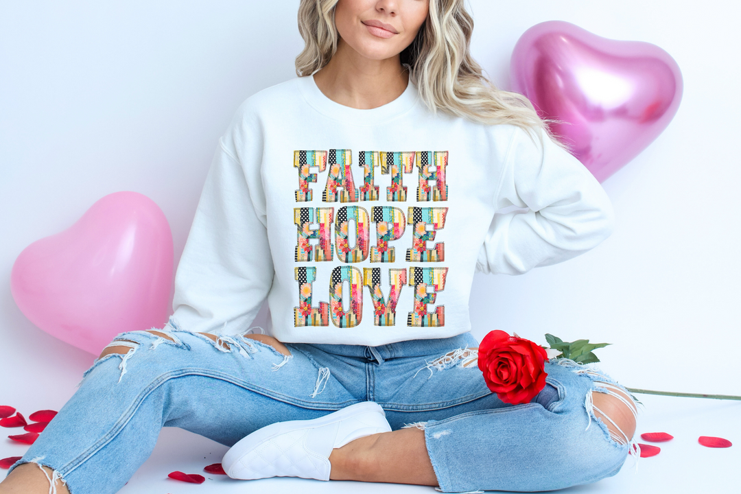 Faith Hope Love Faux Patchwork DTF Print