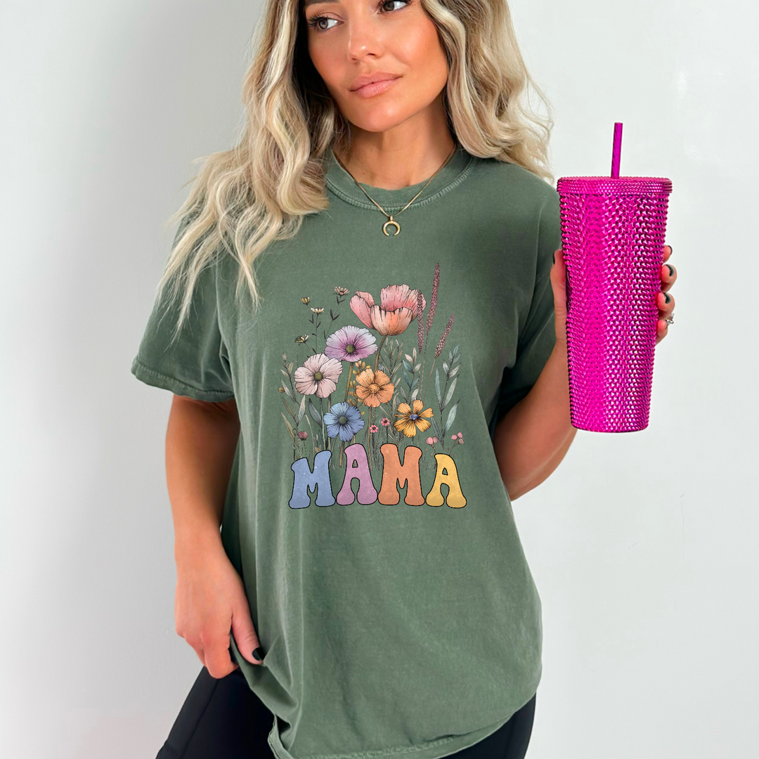 Wildflower Mama COMFORT COLORS MOSS Tee