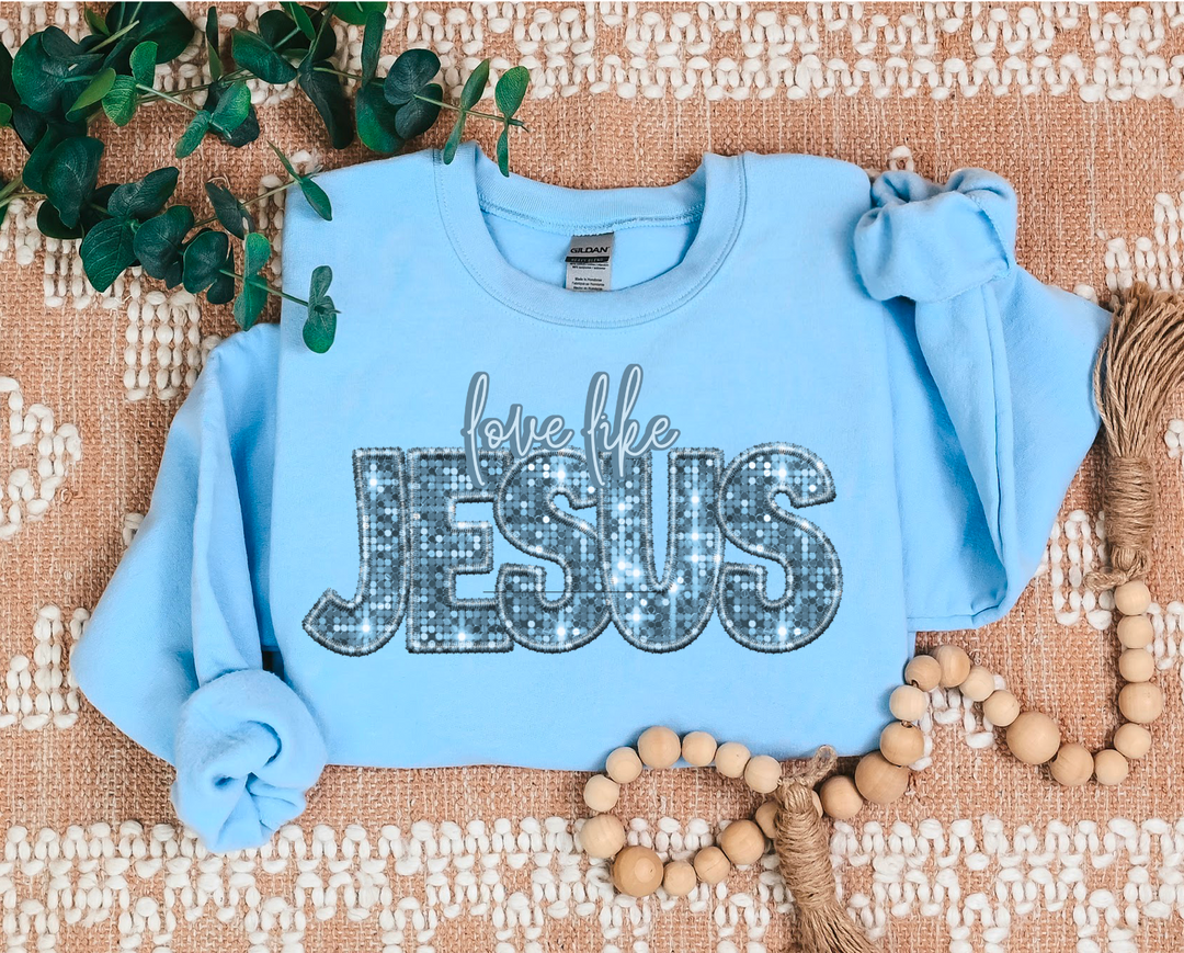 Love Like Jesus Faux Glitter DTF Print