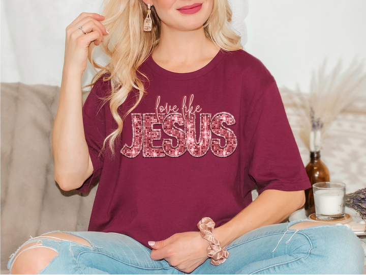 Love Like Jesus Faux Glitter DTF Print