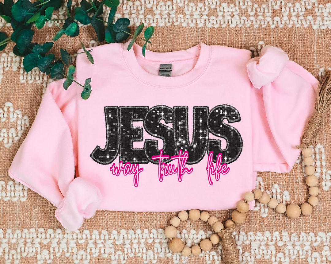 Jesus the Way Truth Life Faux Glitter DTF Print