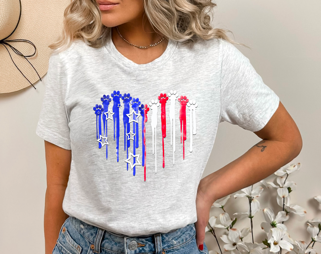 Paw Prints American Flag DTF Print