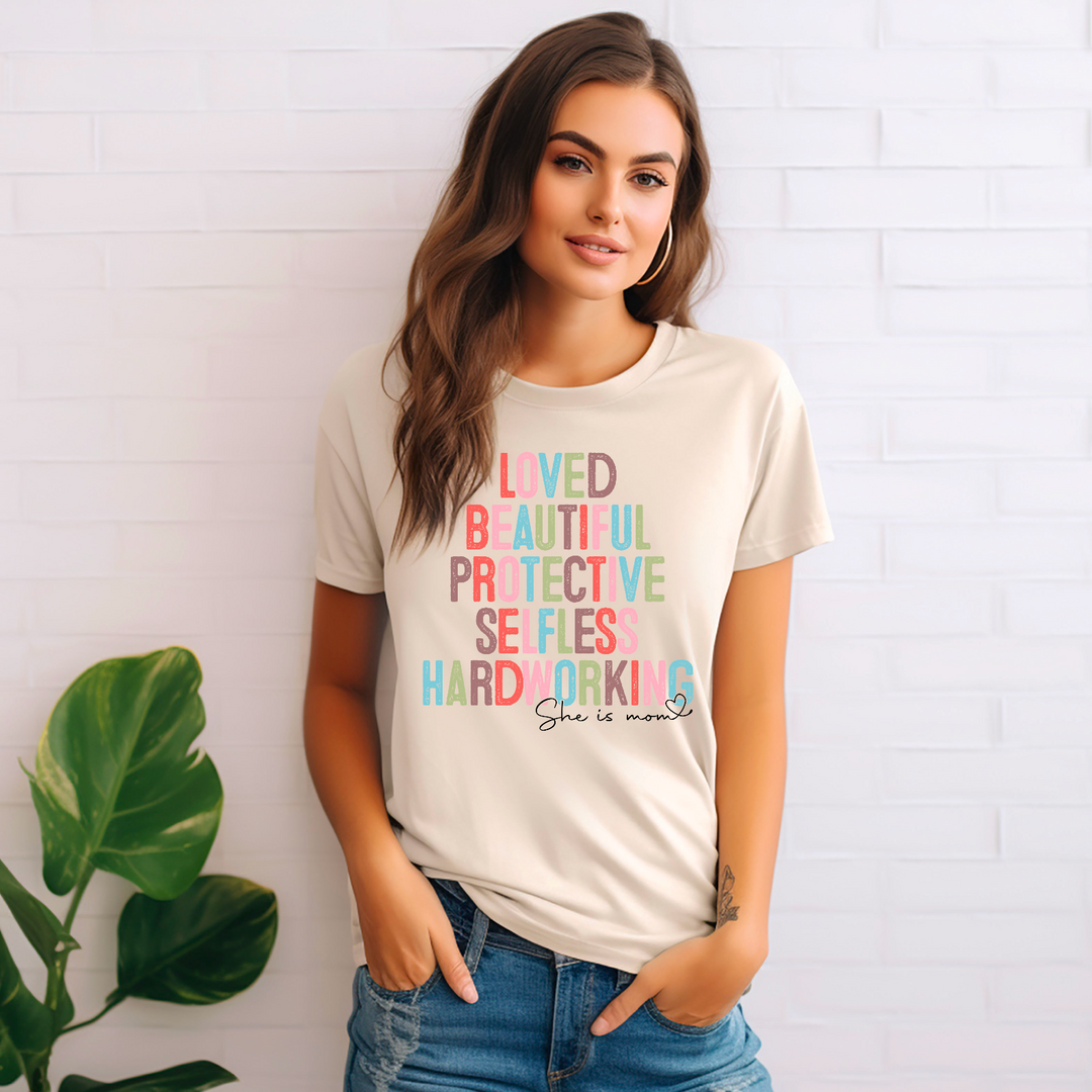 She Is Mom BELLA CANVAS SOFT CREAM Tee