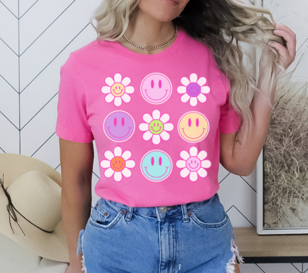 Smiley Flowers DTF Print