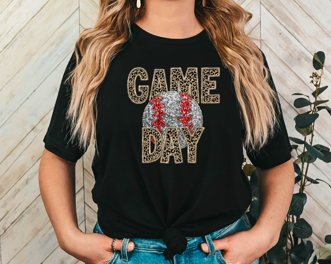 Leopard Game Day Faux Glitter DTF Print