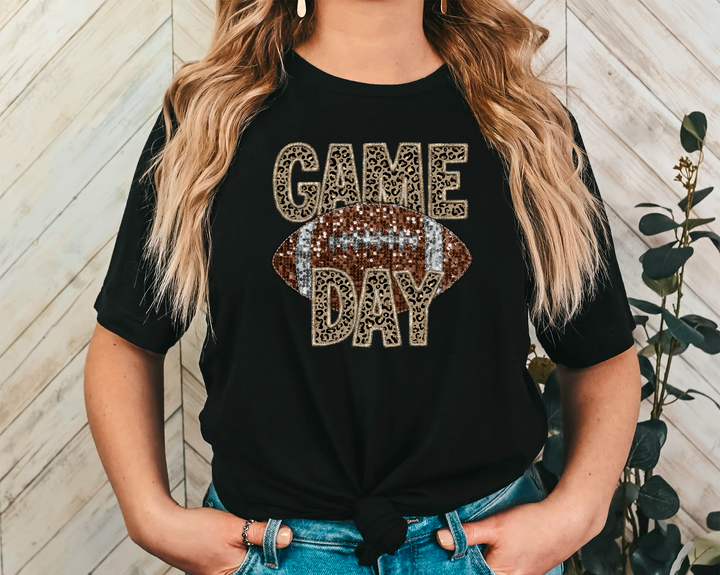 Leopard Game Day Faux Glitter DTF Print