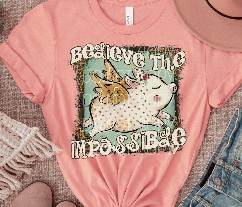 Believe the Impossible Flying Pig DTF Print