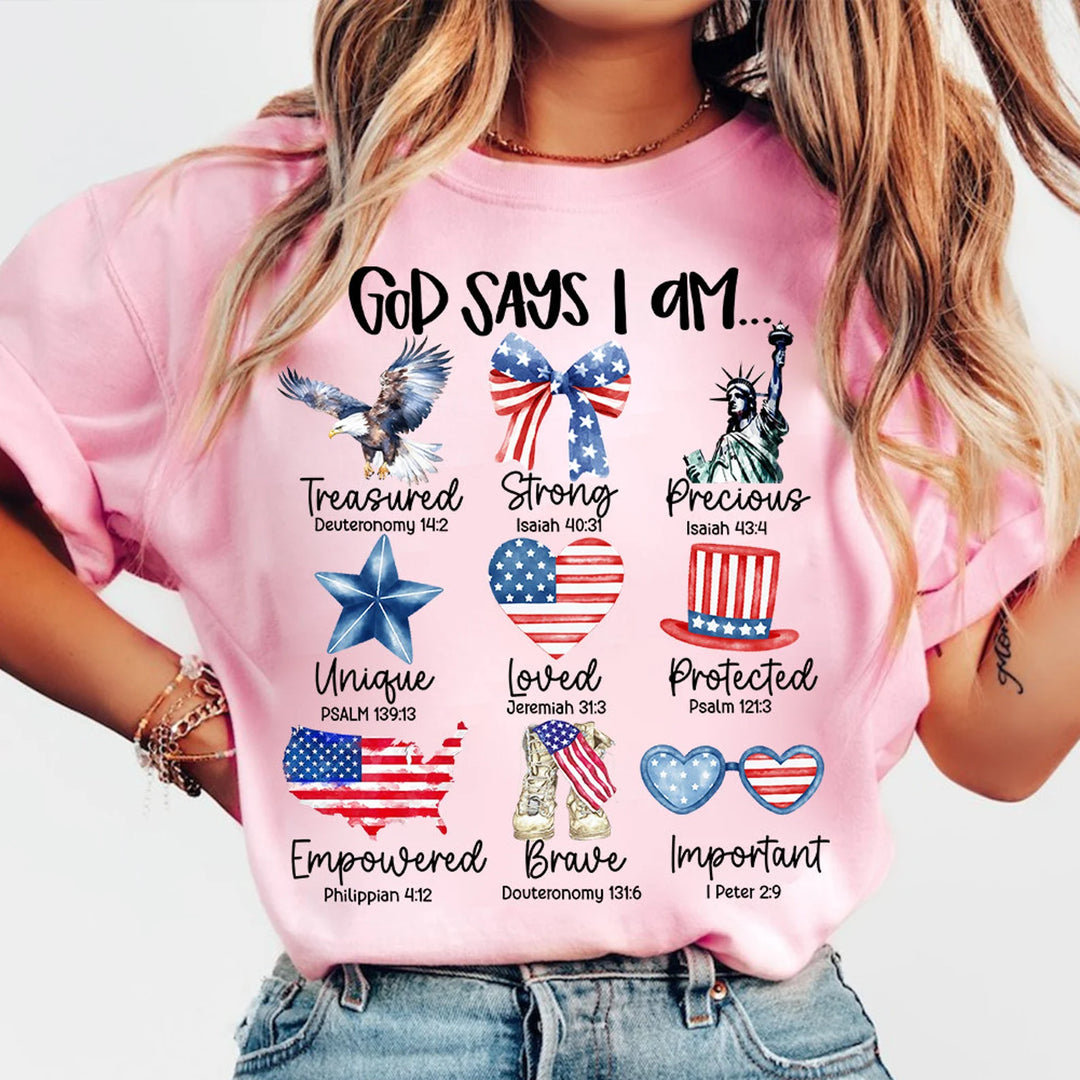 God Says I Am Comfort Colors PINK Tee