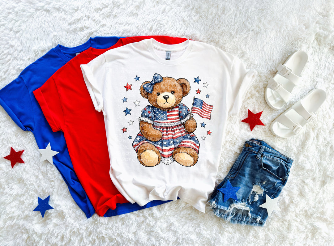 Patriotic Girl Bear DTF Print