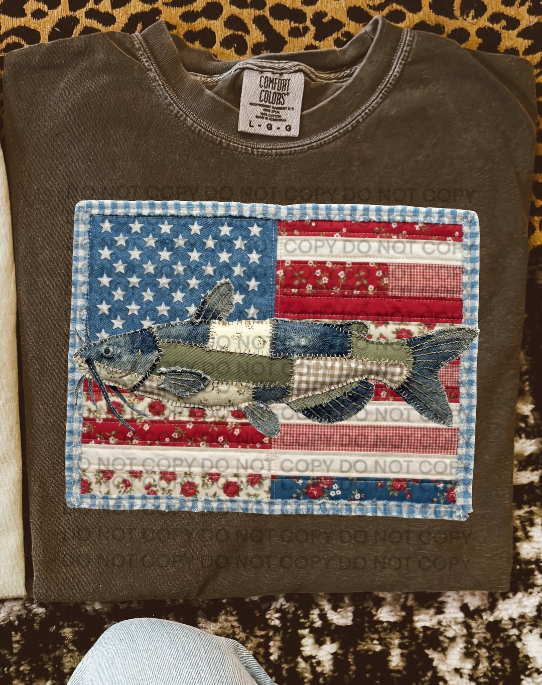 Catfish American Flag Flower DTF Print