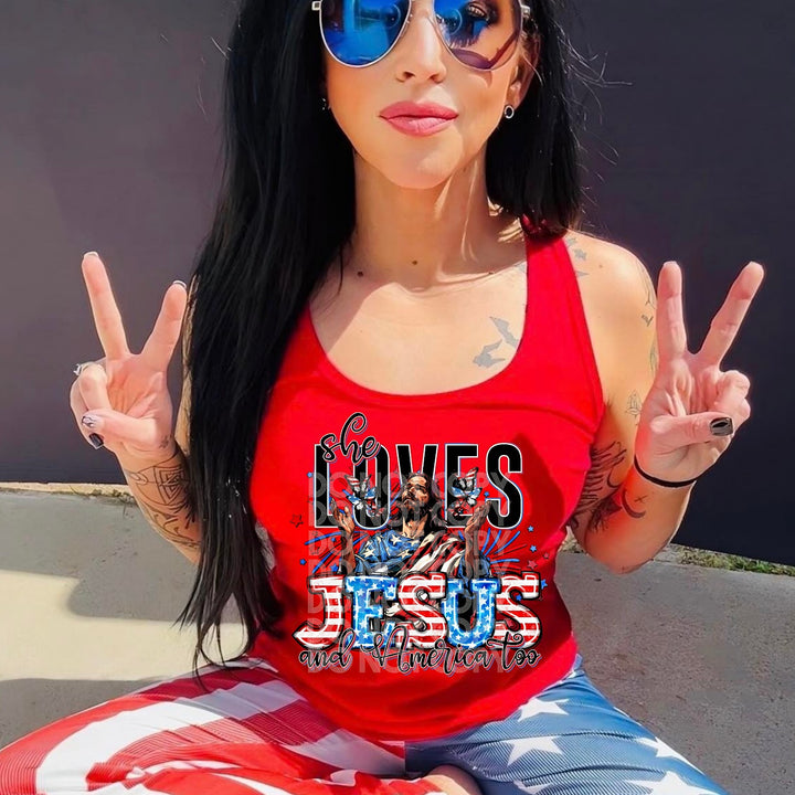 She Loves Jesus & America Too DTF Print