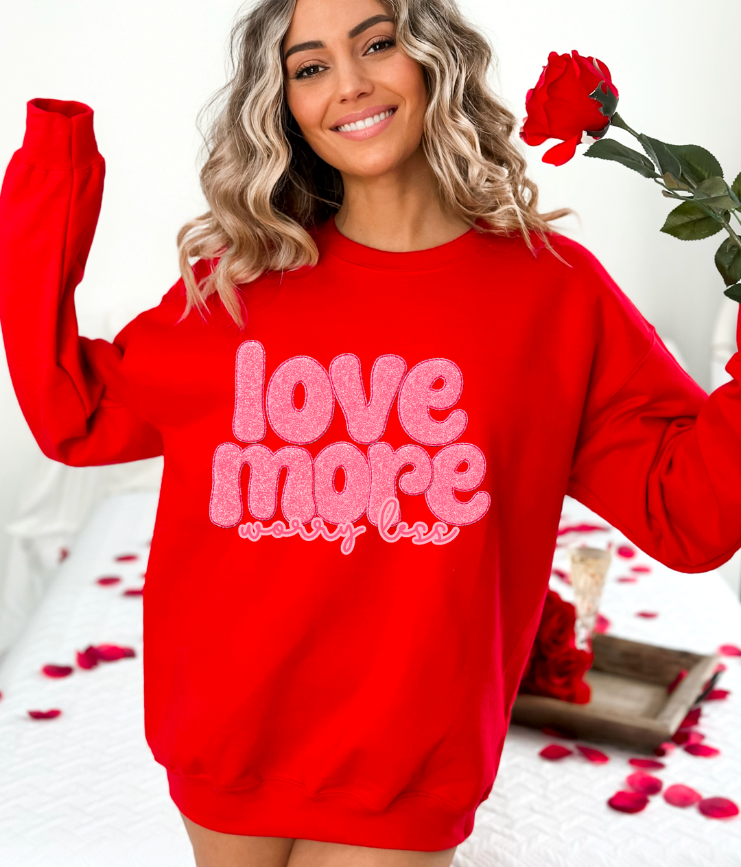 Love More Worry Less Faux Puff Letters DTF Print