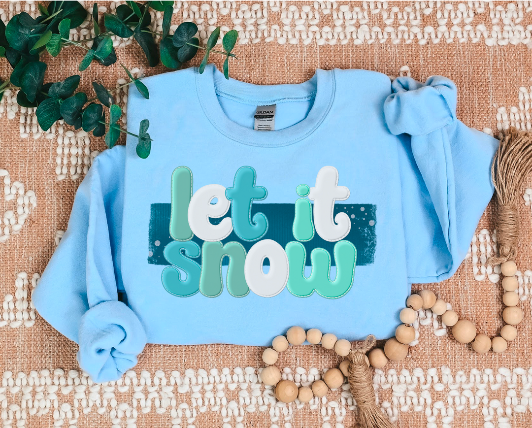 Let It Snow Blue Background Faux Puff Print DTF Print