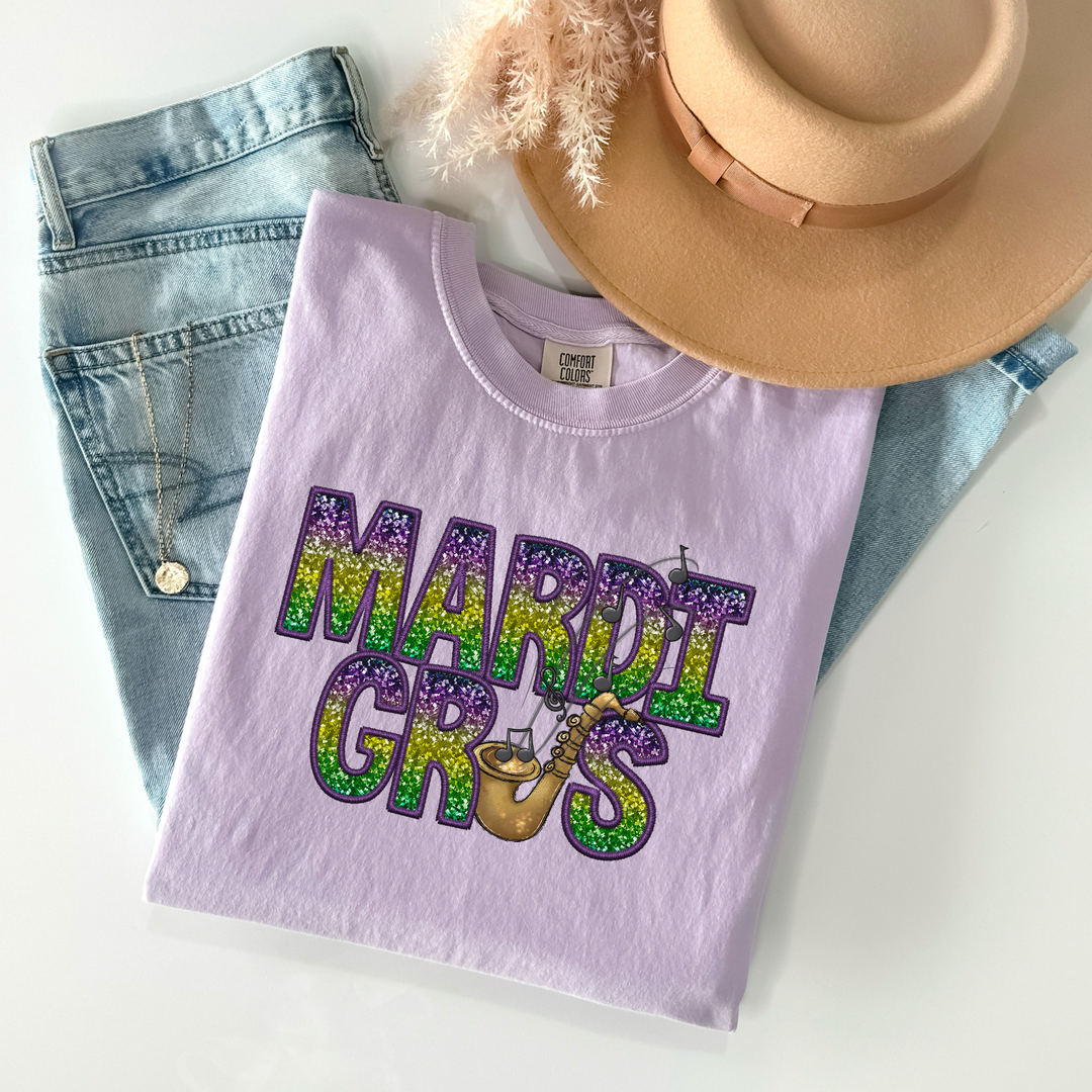 Mardi Gras Faux Glitter DTF Print