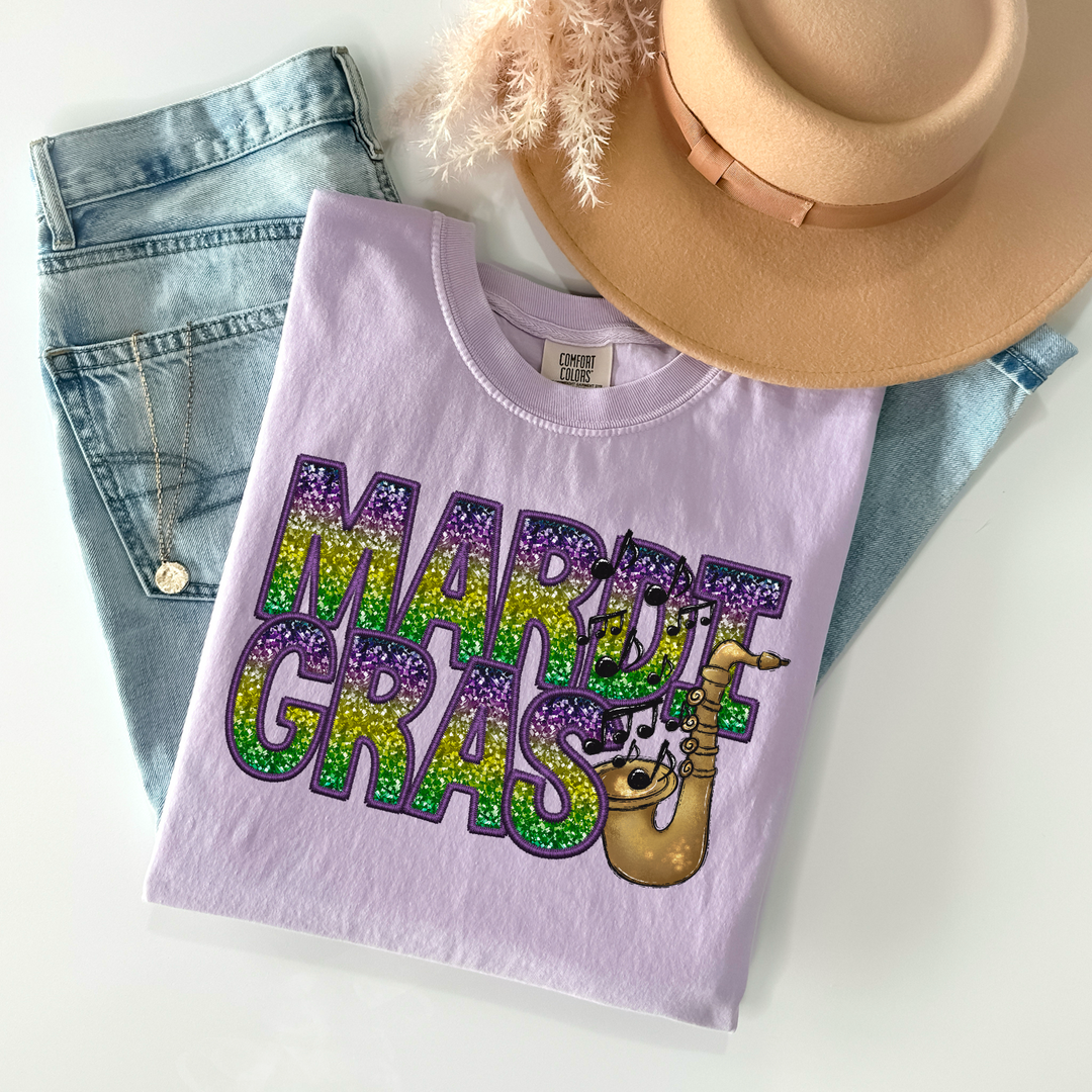 Mardi Gras Faux Glitter DTF Print