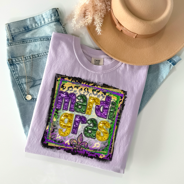 Mardi Gras Square Faux Sequin DTF Print