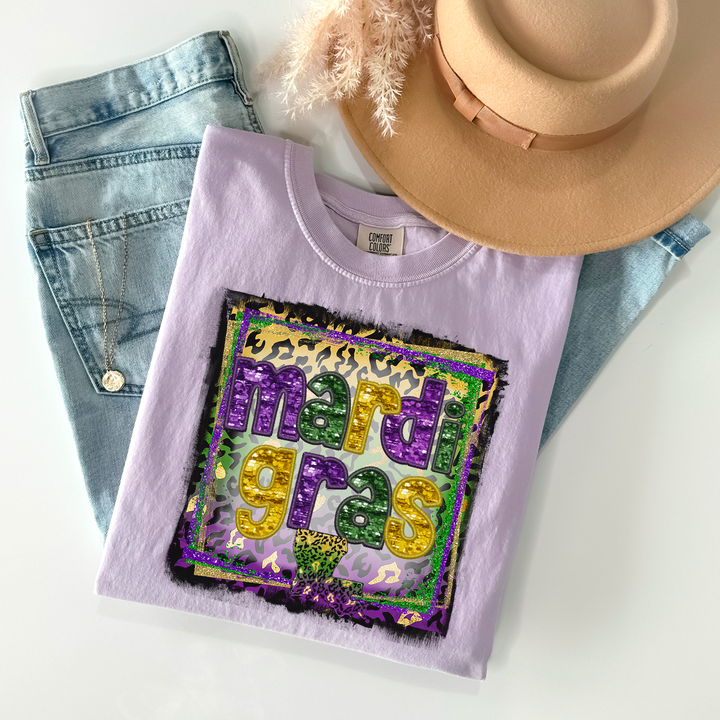 Mardi Gras Square Faux Sequin DTF Print