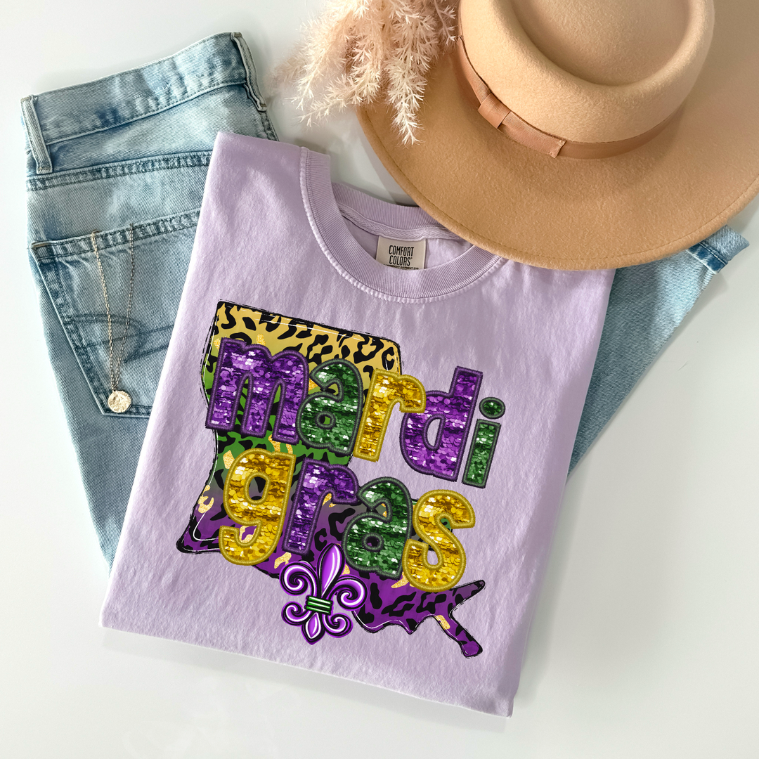 Mardi Gras Faux Sequin State DTF Print