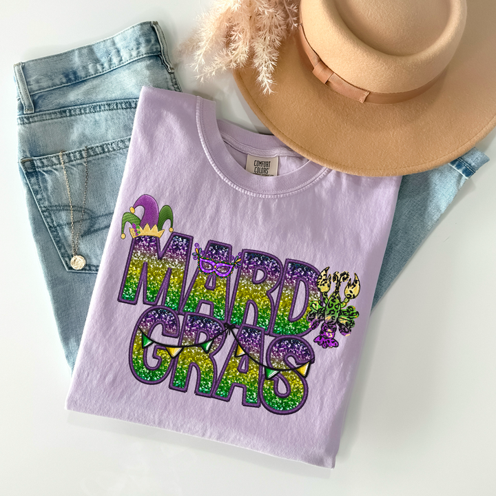 Mardi Gras Faux Glitter DTF Print