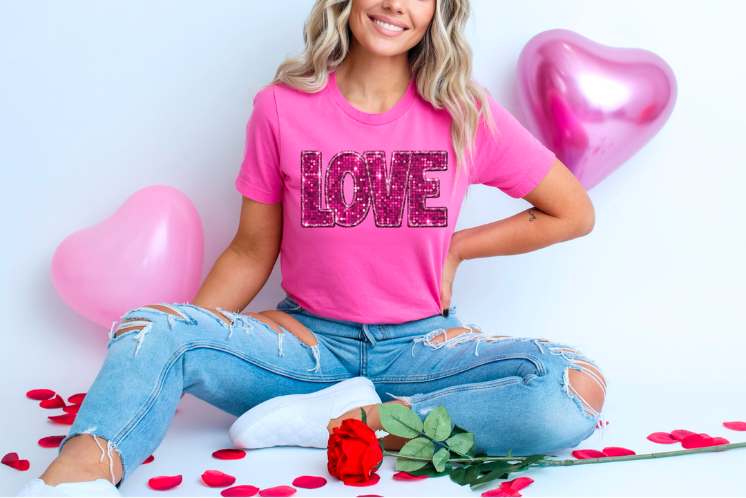 Love Faux Sequins Valentines Day DTF Print