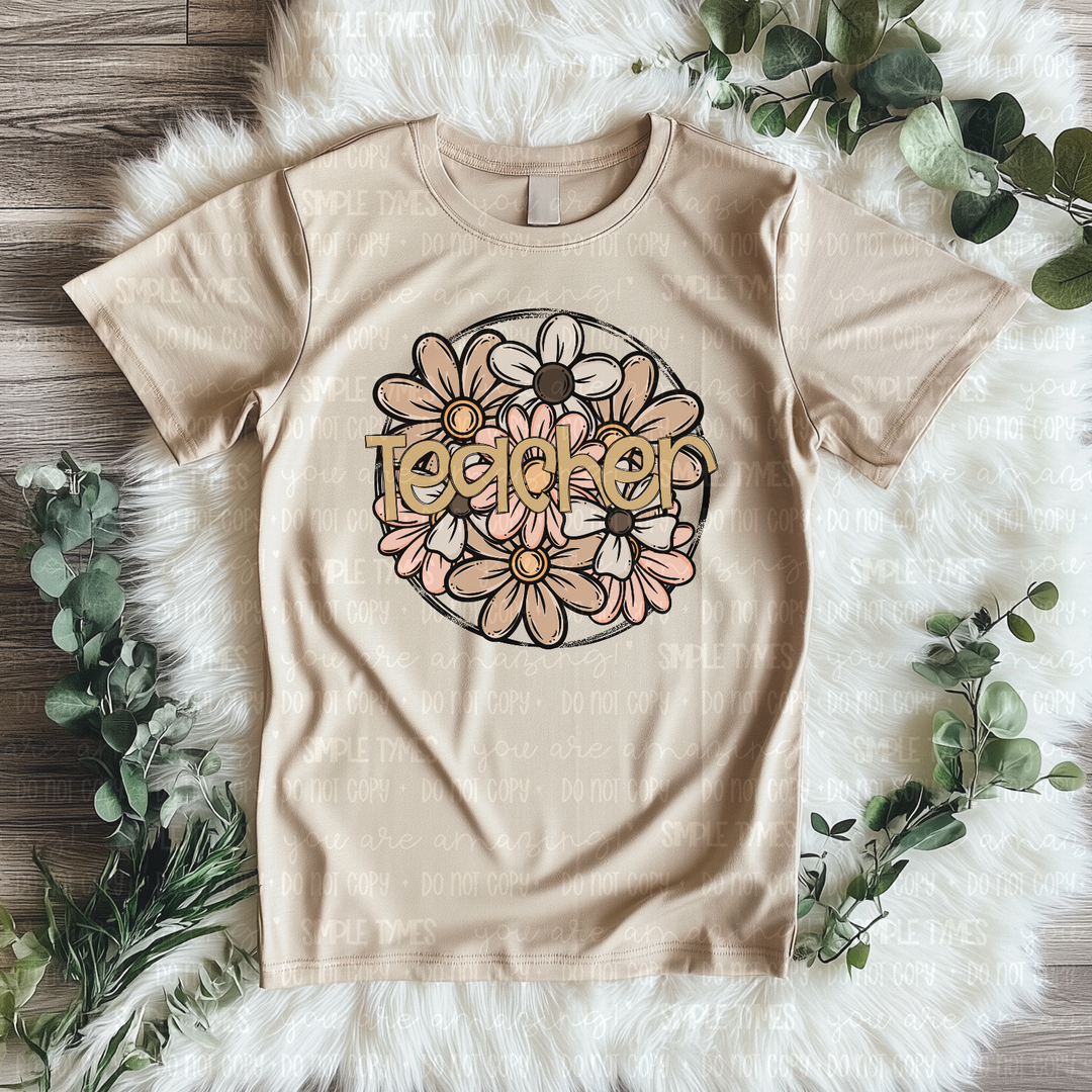 Teacher Neutral Floral DTF Print