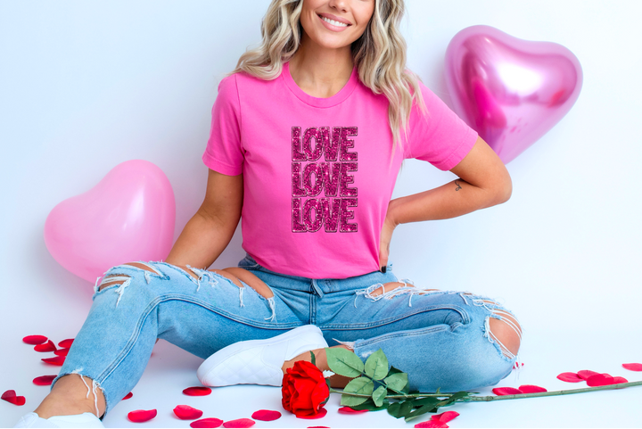 Love Stacked Faux Glitter DTF Print