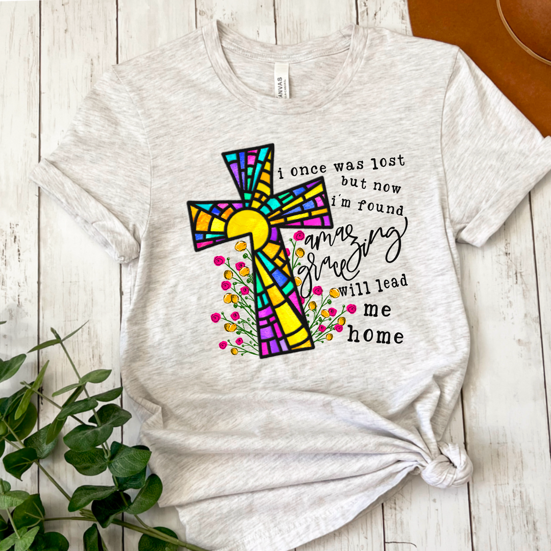 Amazing Grace Stained Glass Cross DTF Print