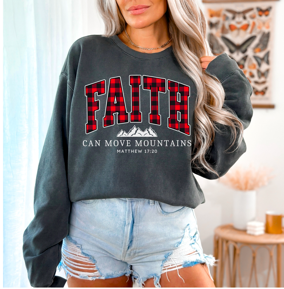 Faith Can Move Mountains Buffalo Plaid Red DTF Print