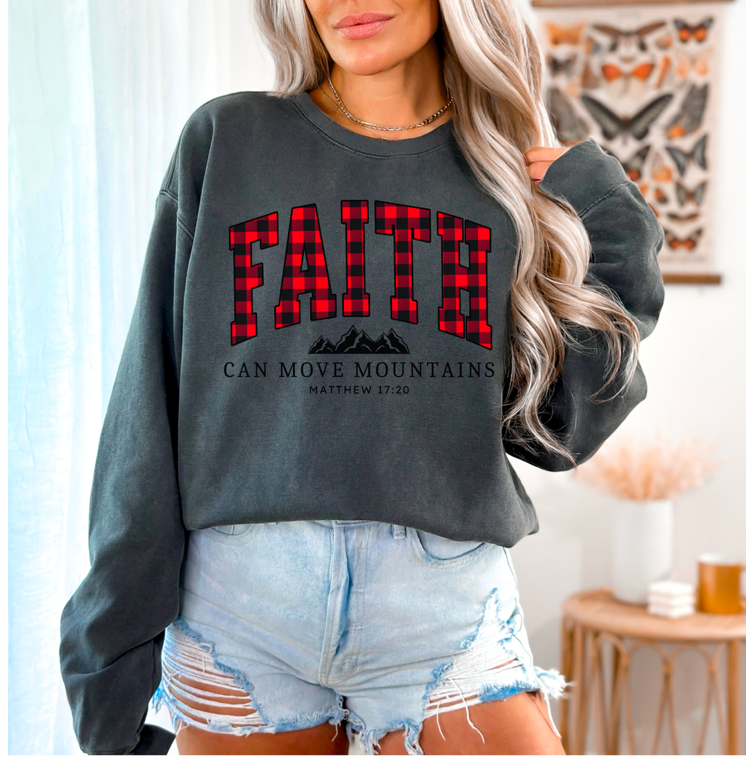 Faith Can Move Mountains Buffalo Plaid Red DTF Print