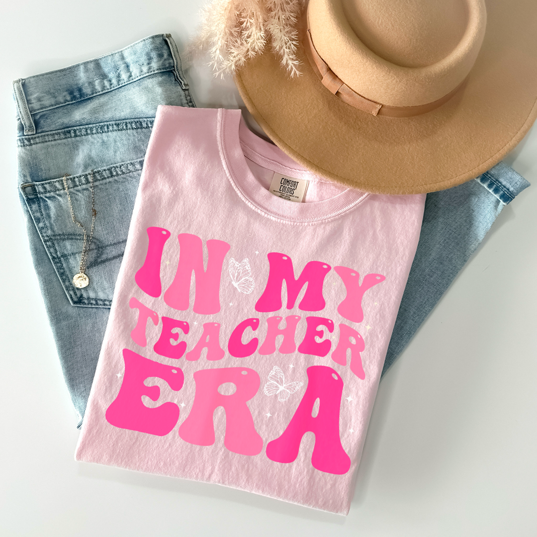 In My Teacher Era Pink with Butterflies DTF Print