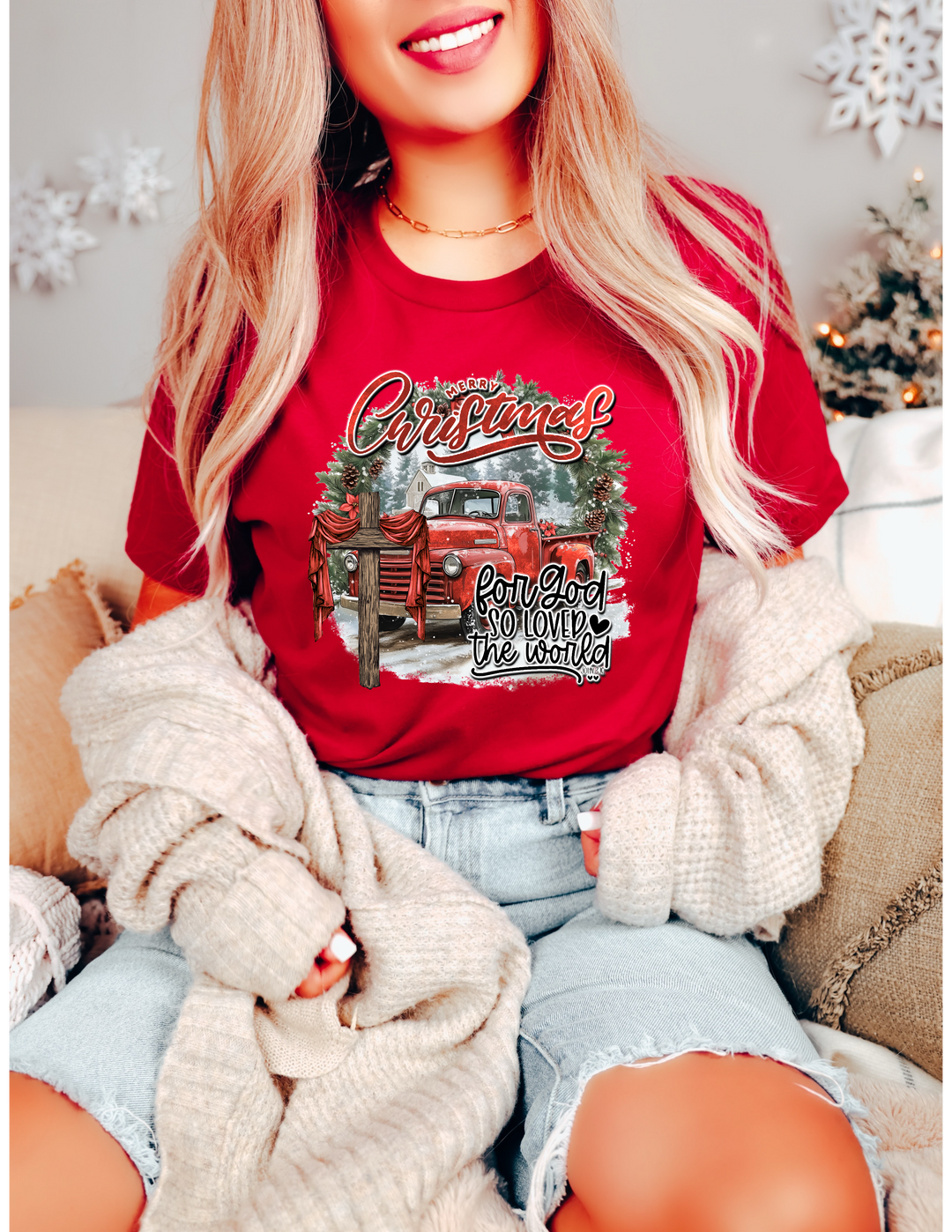 Merry Christmas Cross/Red Truck DTF Print