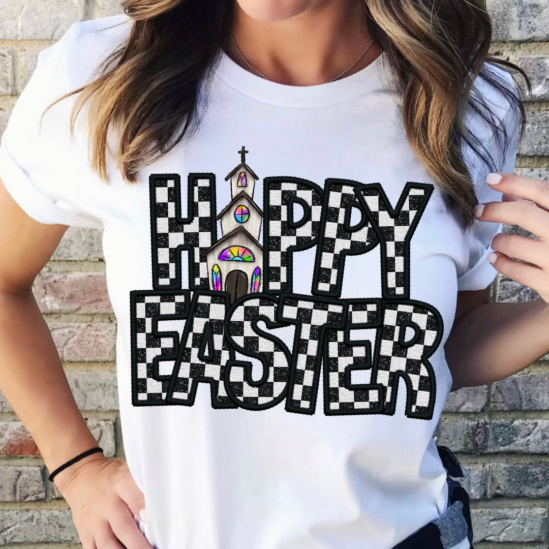 Happy Easter Church Faux Embroidery DTF Print